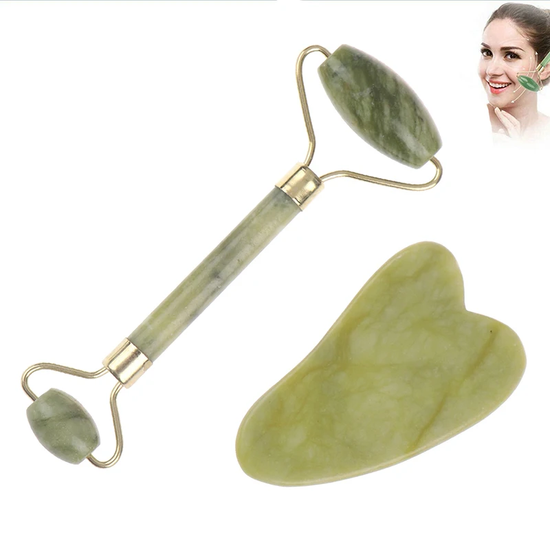 Natural Jade Roller and Gua Sha Tools Massager for Face Body Scraper Facial Liftting Reduces Puffiness Anti-wrinkle Jade Stone