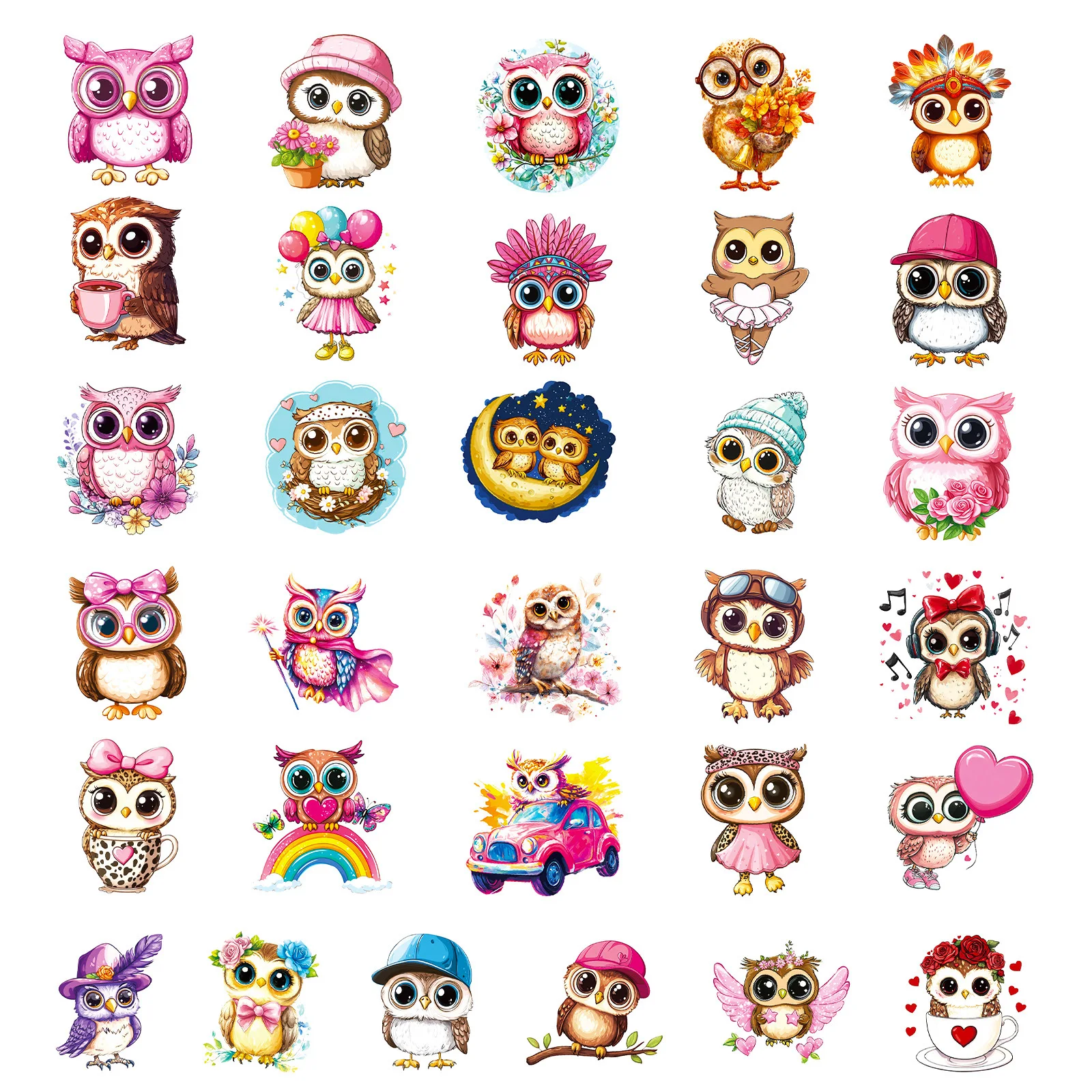 56 قطعة Kawaii البومة الكرتون ملصقات الوردي نمط الحيوان الكتابة على الجدران الديكور DIY بها بنفسك اللعب الثلاجة المحمول الغيتار سيارة دراجة سكيت الشارات