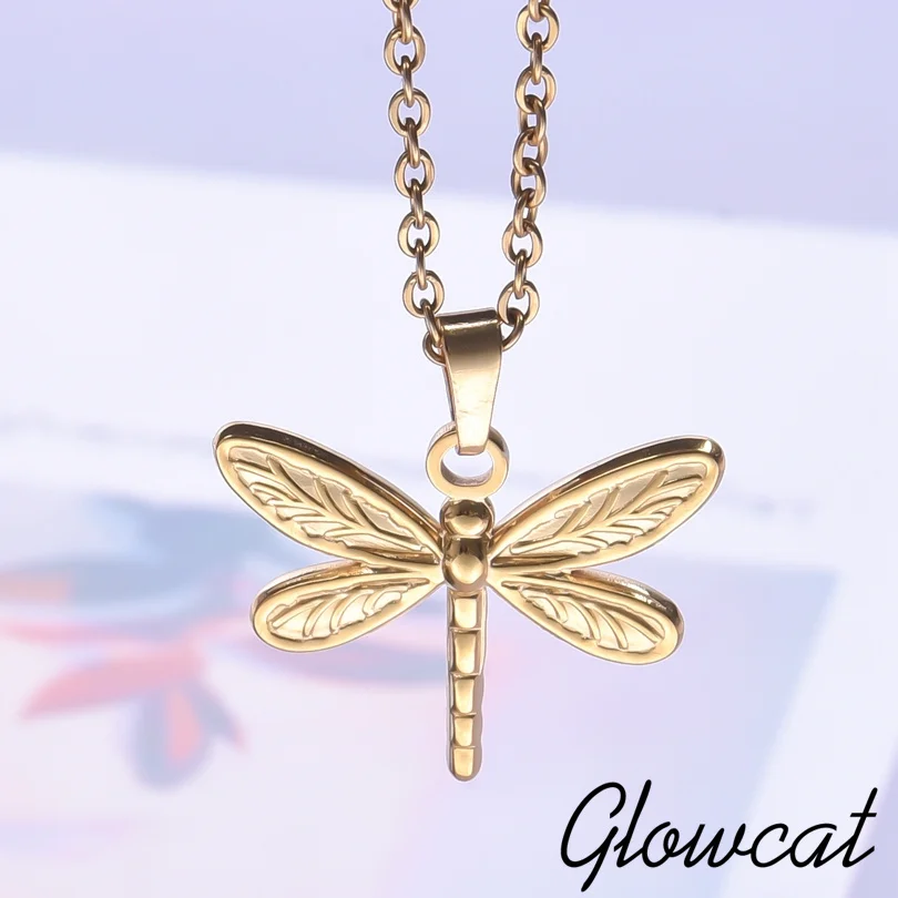 

GLOWCAT Cute Animal Dragonfly Necklaces For Women Men Accessories Stainless Steel Necklace Simple Jewelry On The Neck Decoration