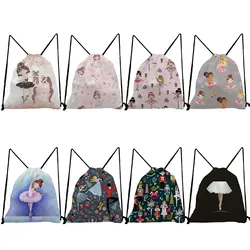 Gym Travel School Bag Backpacks for Students Practical Outdoor Shoes Bags Portable Backpack Female Ballet Art Girl Fashion Print