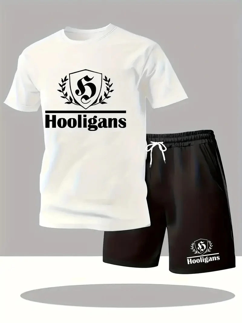 

New Men's Summer Short Sleeved T-shirt Set Fashion Two-piece Sportswear Casual Shorts Sportswear Men's Sportswear Set