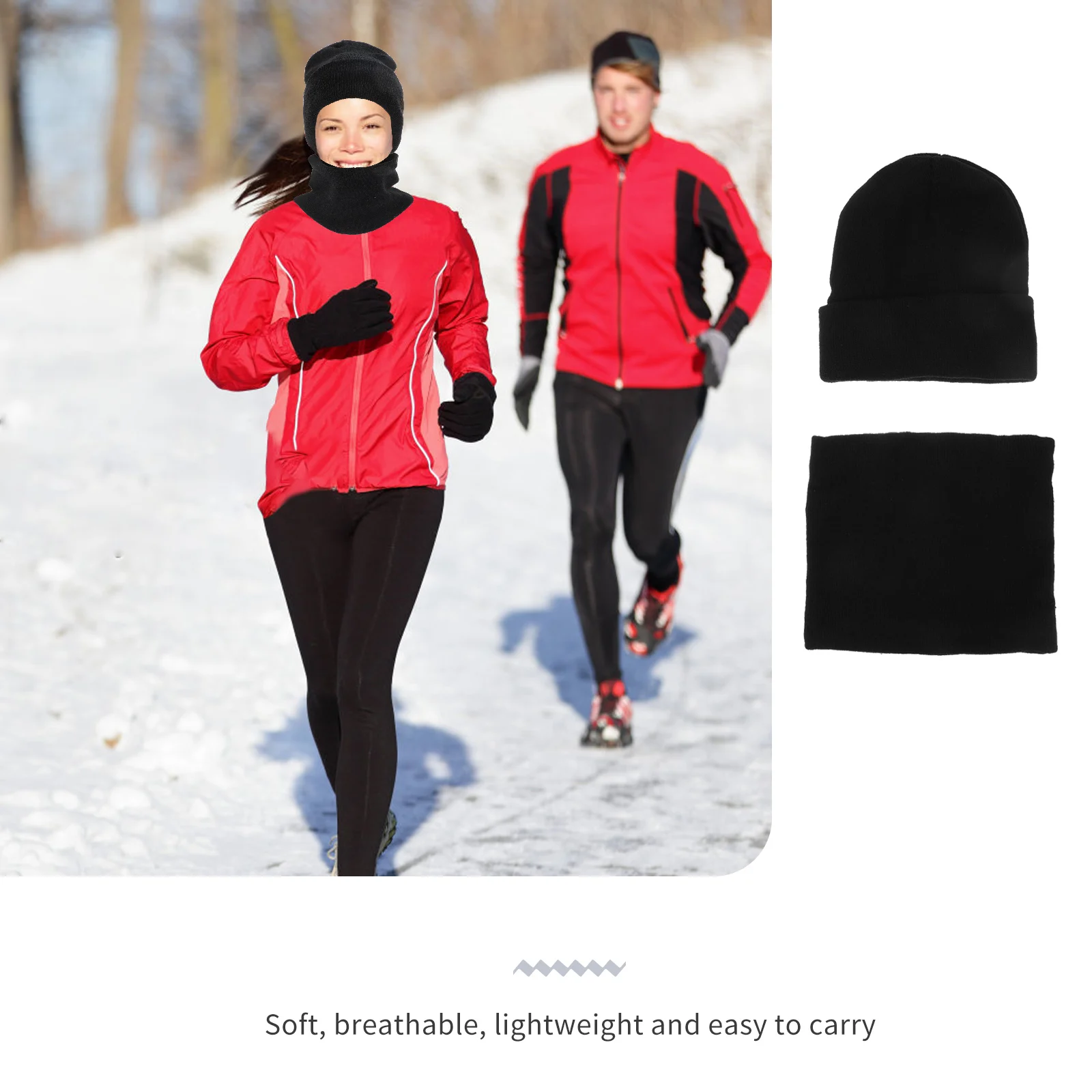 

Winter Beanie Scarf Gloves Set Double Layer Warm Lined Hat Neck Warmer Handwear For Men Women Black Lightweight Durable