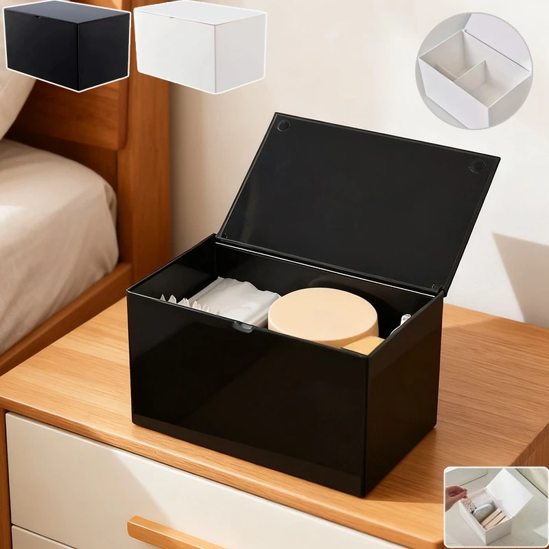 

Dustproof Storage Box with Flip Cover Easy To Use with Lid Cotton Swab Storage Box Desktop Lipstick Cosmetics Brush Dispenser 수납