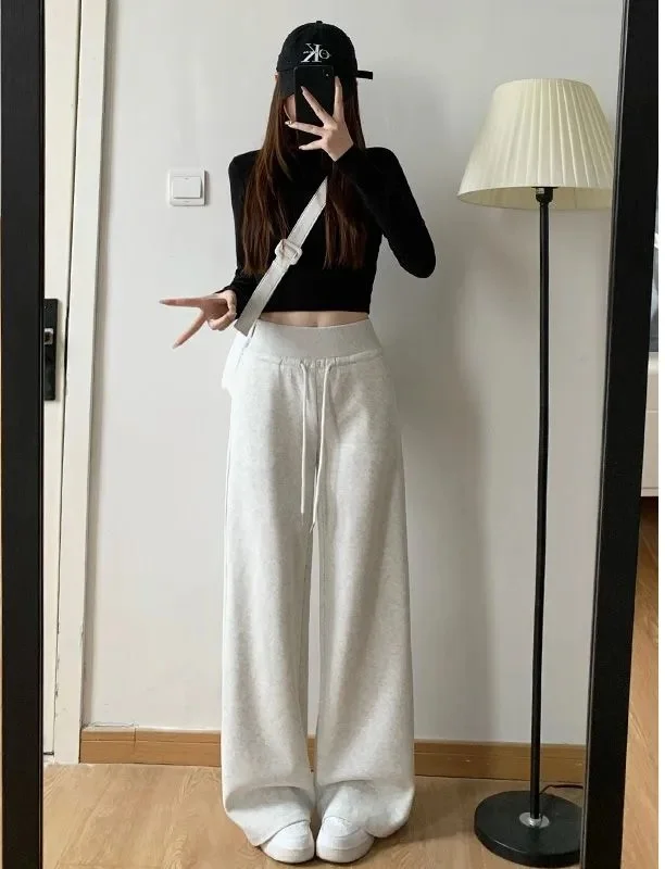 กางเกงขายาวทรงกว้าง จีบพลีท ผู้หญิง สปริง สีพีช ผ้าโมดอลเนื้อนุ่ม สีมิลค์นูทรัล สไตล์อเมริกัน จับจีบ ทรงซอฟต์เชลล์ สำหรับสาวออฟฟิศ