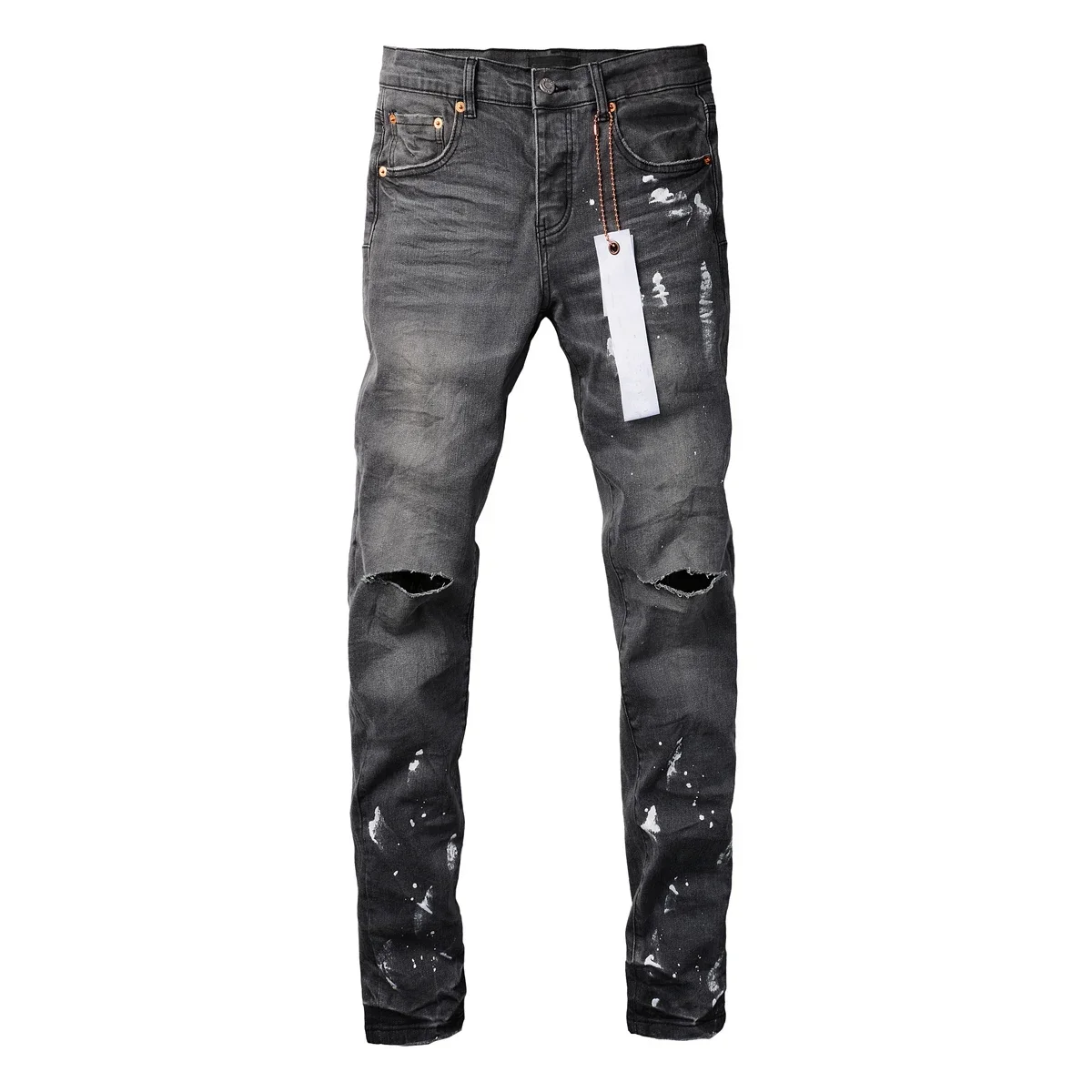 Luxury quality Purple Jeans Fashion High Street Ripped Grey Paint Repair Low Rise Skinny pants y2k hombre