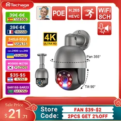 Câmera de Vigilância IP Techage-PTZ, Exterior, Detecção Humana AI, Áudio Bidirecional, ONVIF, POE, CCTV, Segurança, 4K, 8MP, 5MP