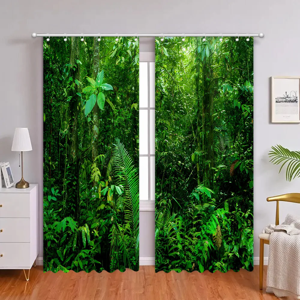 Tropical Forest Curtains Faux Window Nature Landscape Living Room Bedroom Curtains Bathroom Shower Curtains Fabrics Home Decor