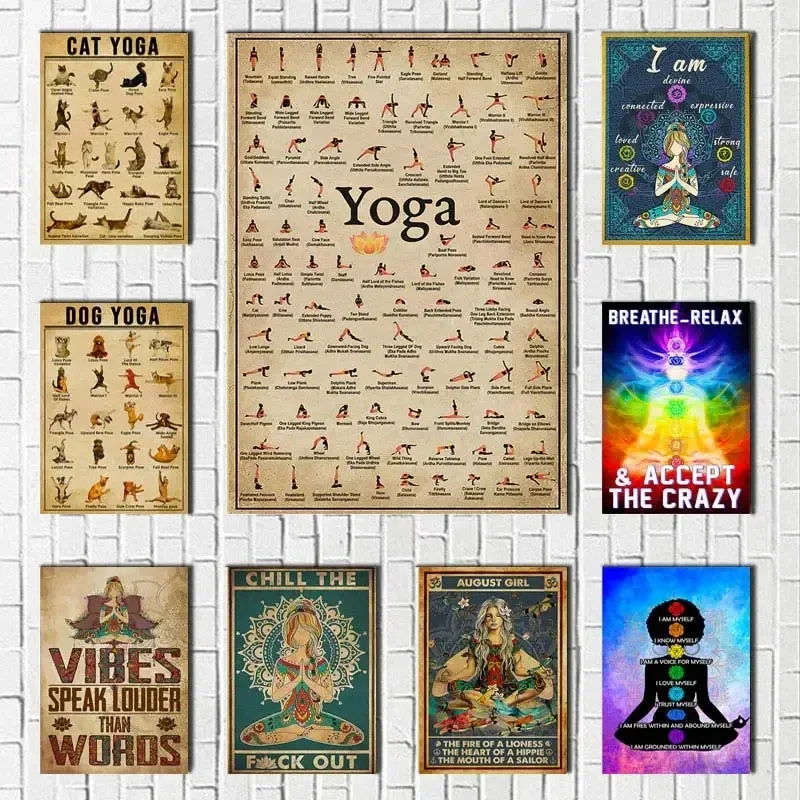 Gym Yoga Poster Ashtanga Chart Pose Health Retro Wall Art Vintage Canvas Painting Yoga Print Living Room Home Meditation Decor