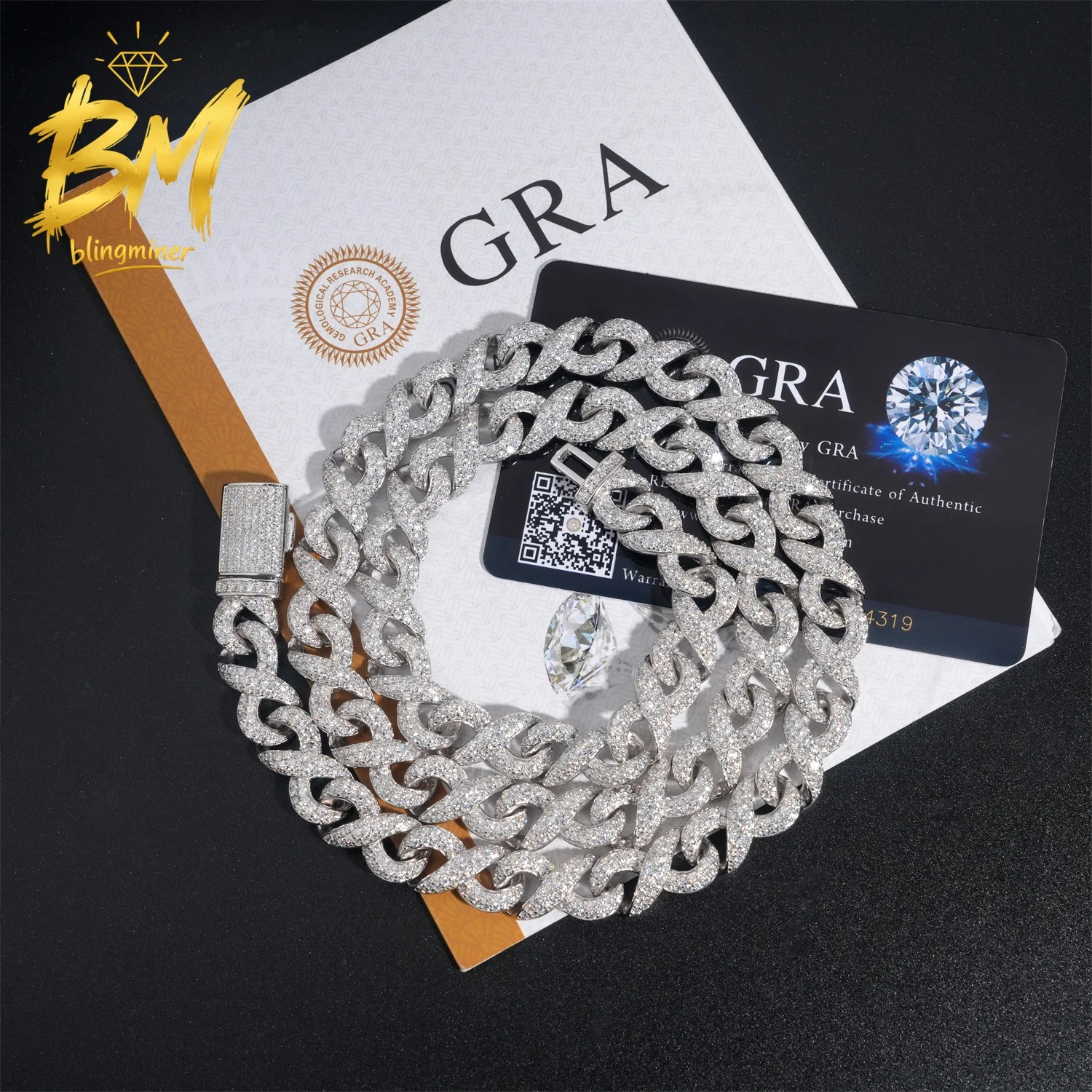 Blingminer Hip Hop 10MM Infinity S925 Silver VVS Moissanite Cuban Link Chain For Men Jewelry Pass Diamonds Tester With GRA