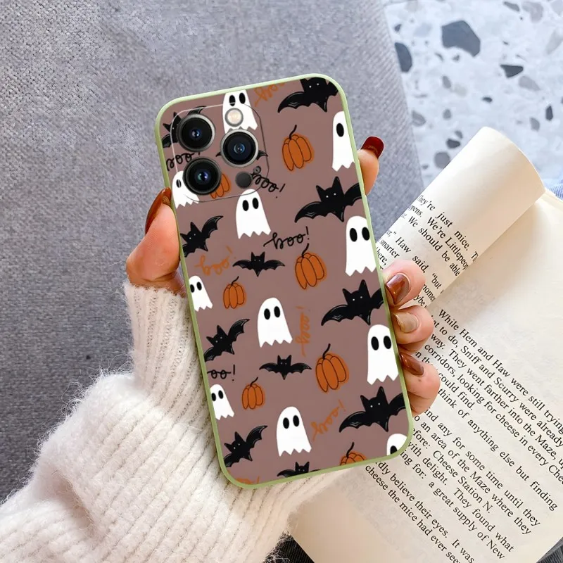 Autumn Leaves Fall Pumpkin Halloween Phone Case Candy Color For IPhone 15 14 12 13 11 Pro Max Mini X XR XS Max 7 8 Plus Soft