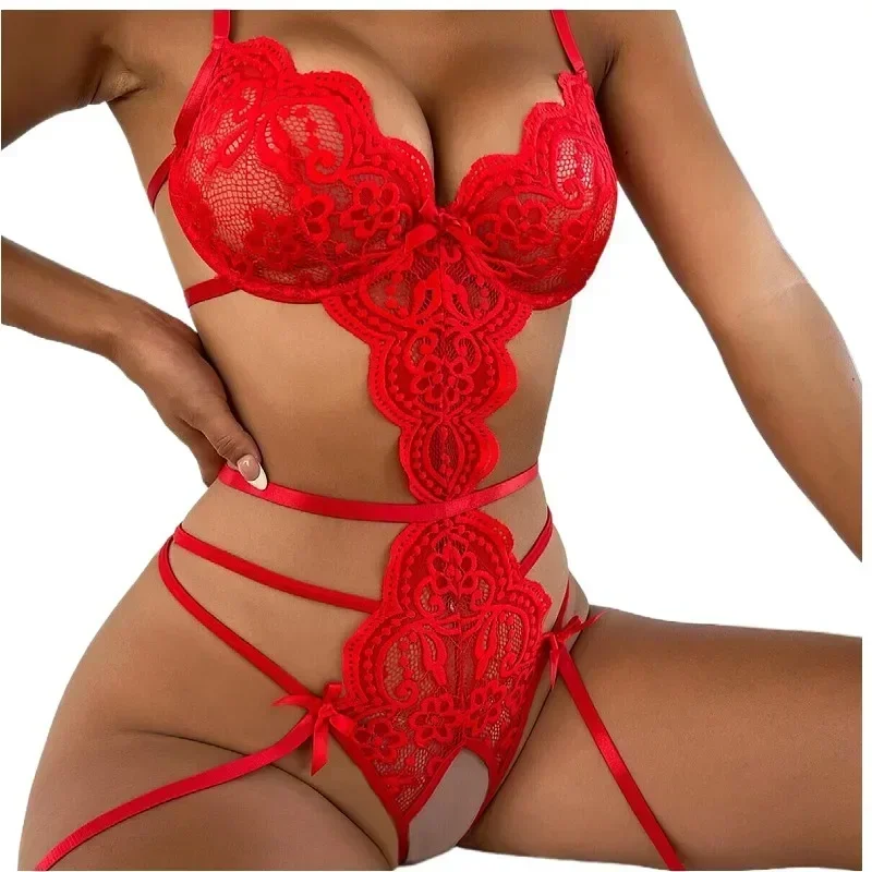 Lencería Sexy para mujer, ropa erótica exótica, sujetador de encaje Sexy, conjunto de lencería, picardías de encaje, sujetador pushup transparente