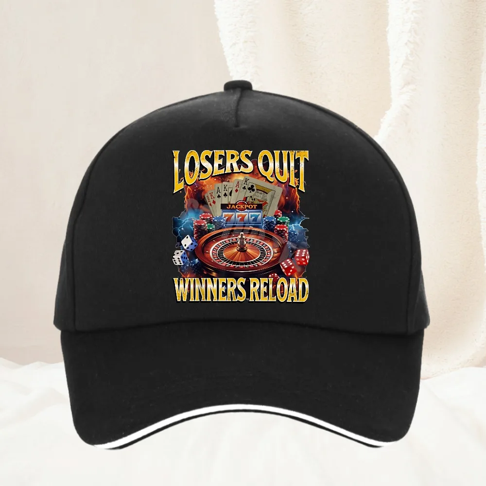

Winners Never Quit Funny Gambling Meme hat Men's Vintage High Quality Fashion Women Baseball Cap