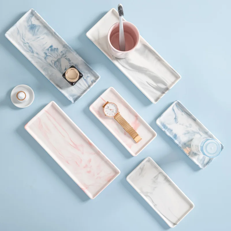 

Мраморный домашний поднос для хранения, скандинавская длинная тарелка, керамический органайзер в японском стиле для ванной комнаты и кухни, поднос для ювелирных изделий, брелок, блюдо