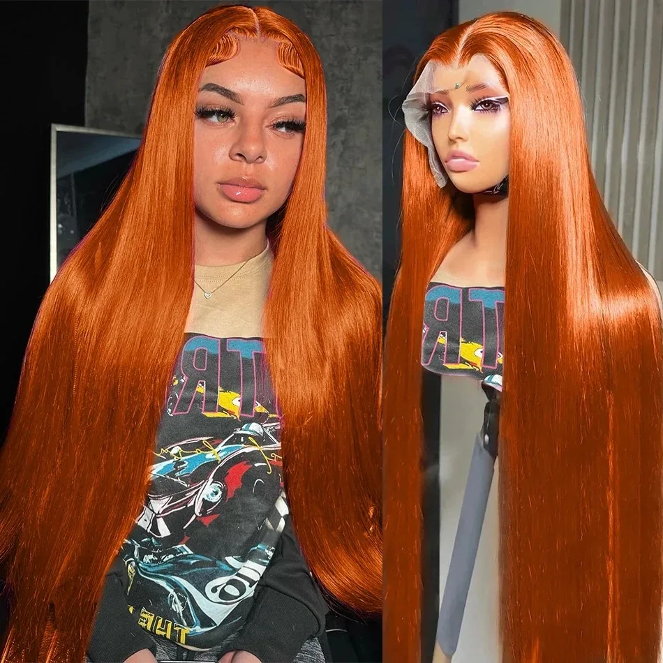 Ginger 180 density 30 40 Inch Straight 13x4 Lace Front Human Hair orange Lace Frontal Wig Brazilian For Black Women