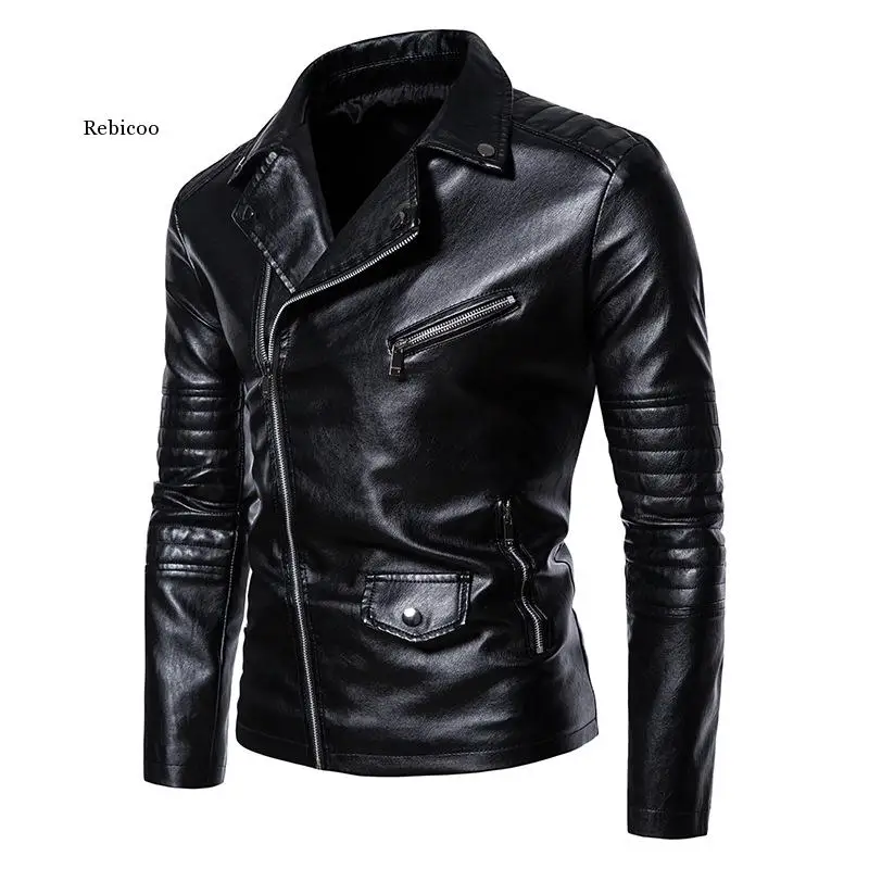 2021 Men's leather winter retro motorcycle washing men's lapel European and American men's PU coat leather jacket top young men