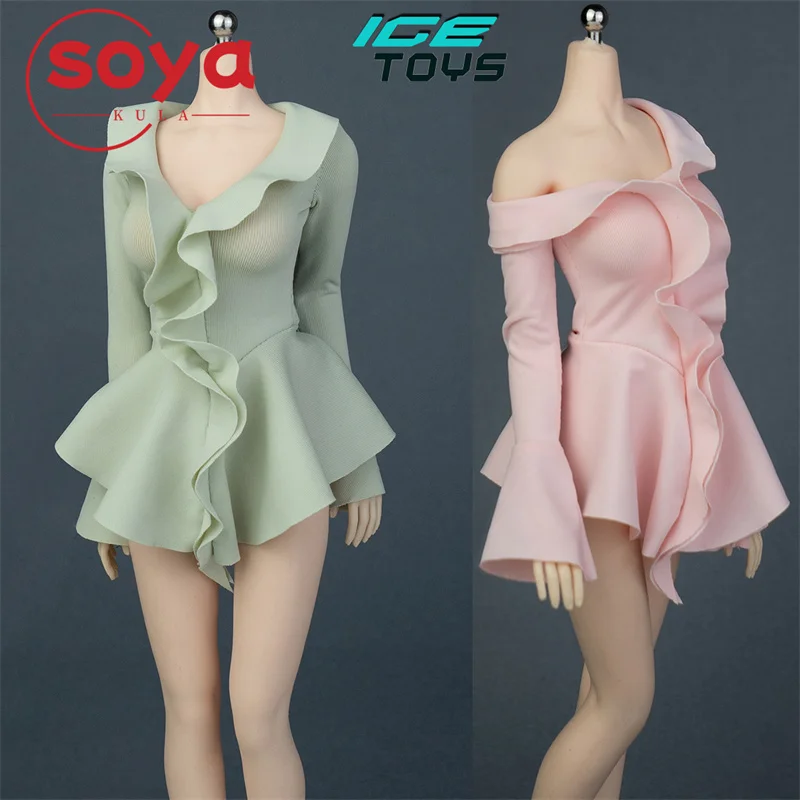 ألعاب الجليد ic1024 1/6 مقياس موضة لوتس ليف حافة متوهج كم فستان الملابس نموذج ل 12 ''أنثى الجندي عمل الشكل الجسم #3