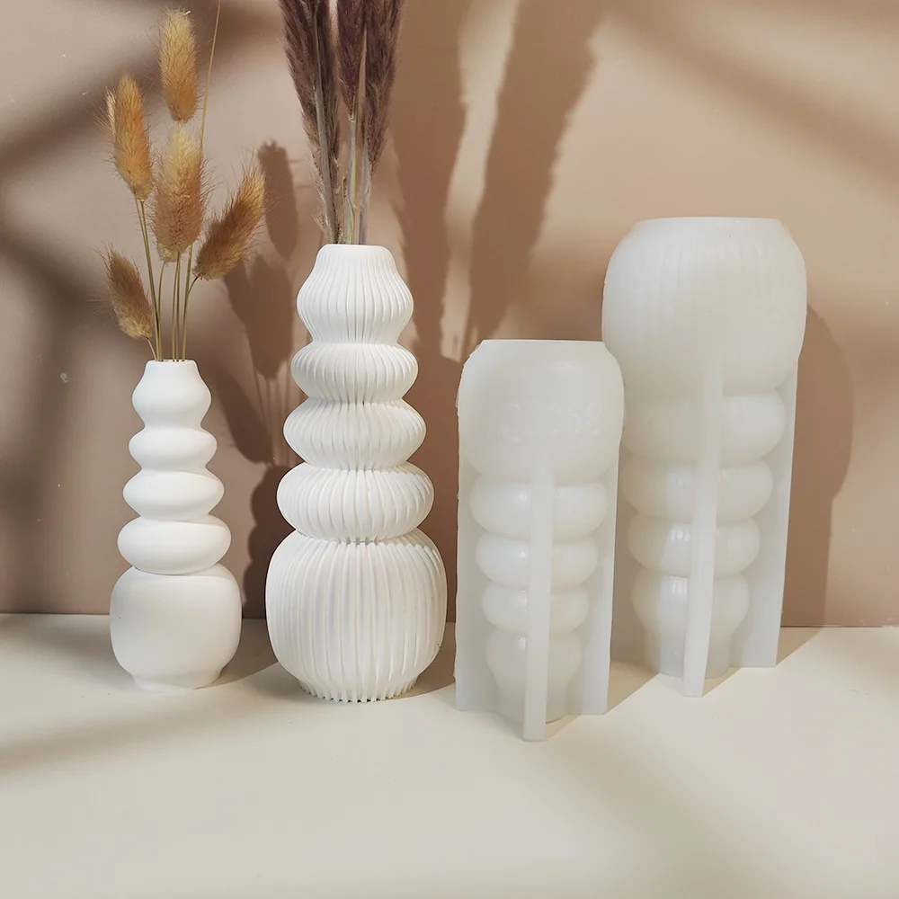 

Nordic Art Bubble Vase Silicone Mold Creative Design Striped Vase Flower Arrangement Cement Gypsum Mould Home Ornament