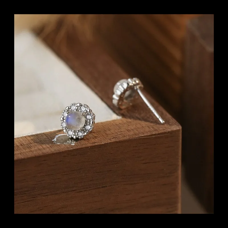 Ins الأكثر مبيعاً مجوهرات 925 الفضة عباد الشمس شكل Moonstone وأقراط موضة جديدة أقراط نسائية #2