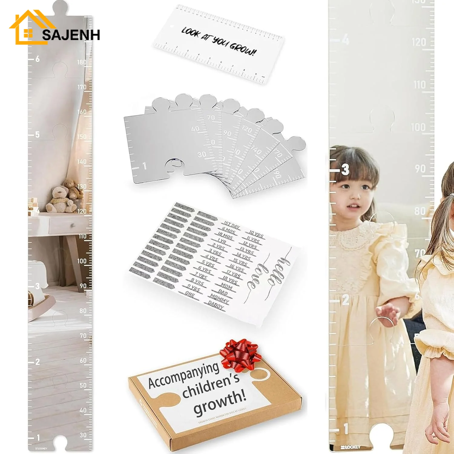 ﻿Puzzle Mirror Growth Chart Ruler Shatterproof Acrylic Height Measurement Mirror Ruler Wall Decoration Full Body Mirror