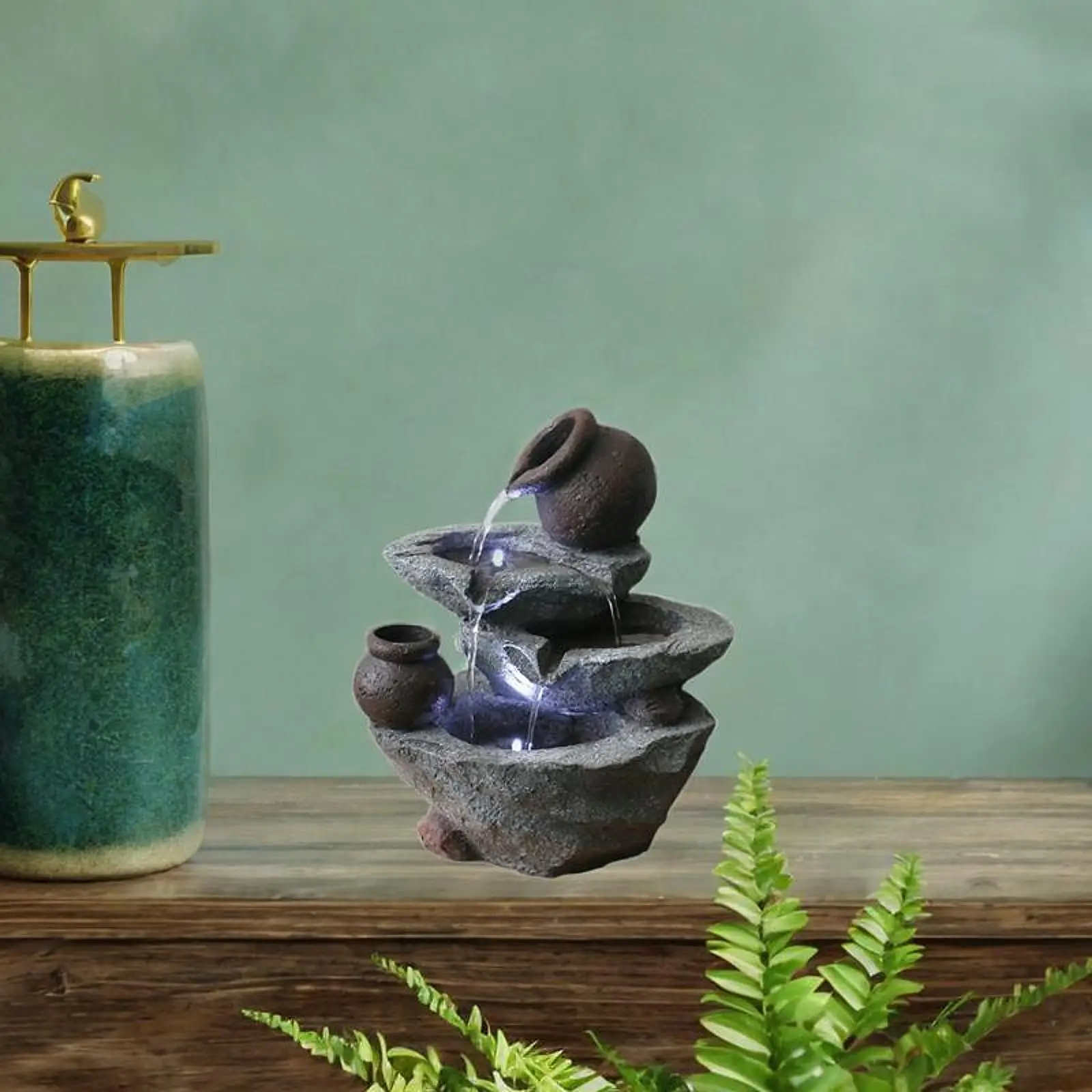 Resin Tabletop Waterfall Fountain Indoor Feng Shui Water Feature with Light for Meditation Spa Office Bedroom Gift - view 4