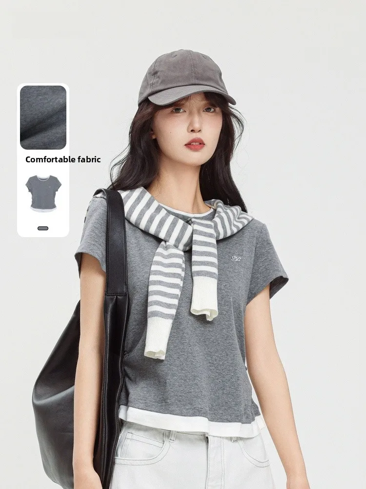 

Memory's Start ort Sve T-irt Waist-Cinching f Sve Women's Summer New Sle Single-Piece round Ne Top JYDQD