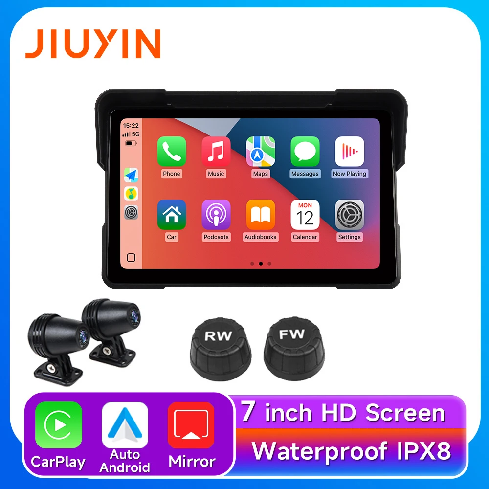 

Jiuyin 7Inch Motorcycle Wireless Carplay Android Auto Portable Navigation Gps Screen Ipx7 Waterproof Display Bluetooth