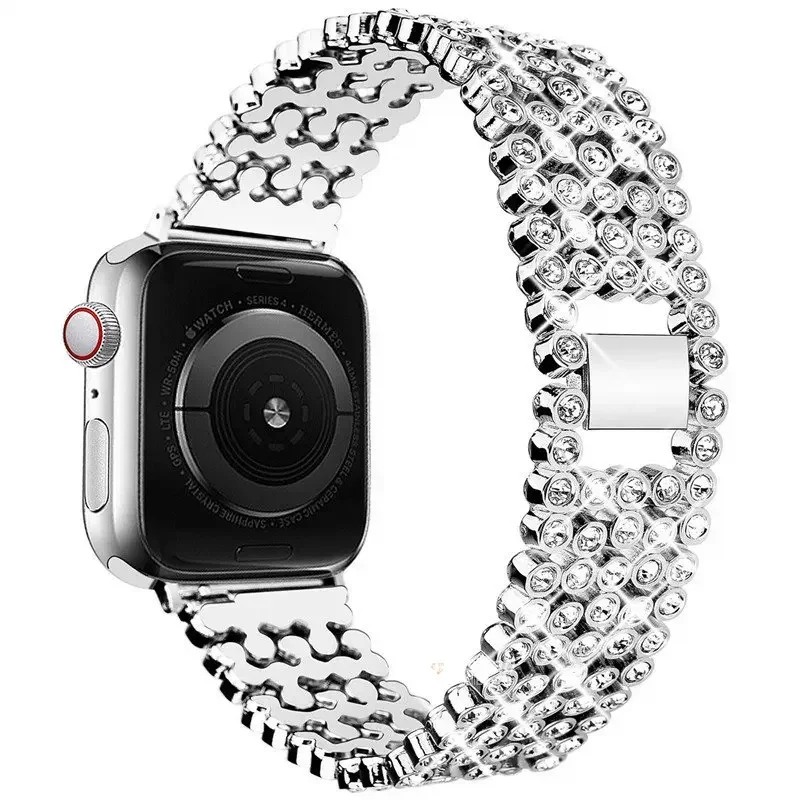 Pulsera de diamante para Apple Watch, correa de Metal para Apple Watch 6, 5, 4, 7, 8, SE, 40mm, 42mm, 44mm, 38mm, 45mm, 41mm, 49mm