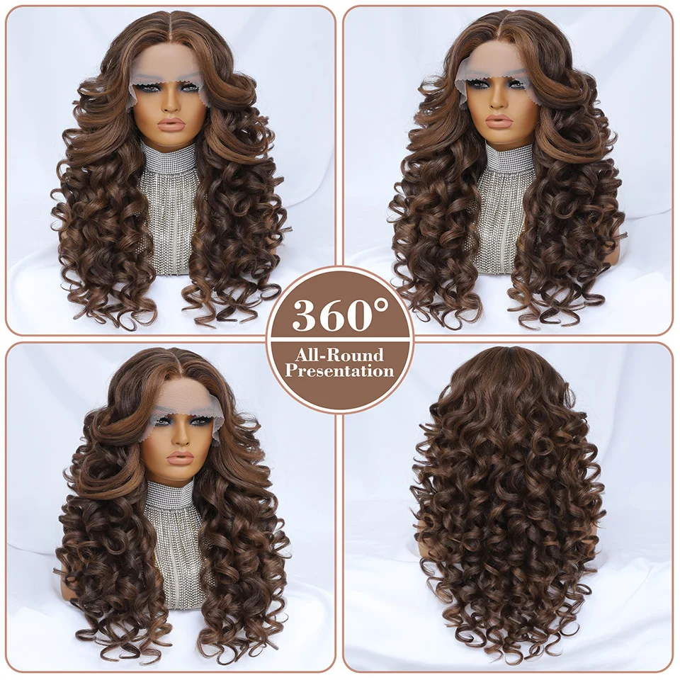 Schwarzbraune lockige Perücke, synthetische Lace-Front-Perücken für Frauen, blond, orange, weibliche Spitze-Perücke, 13 x 4,5 x 1, Cosplay-Haar, täglicher Gebrauch – Detail 6