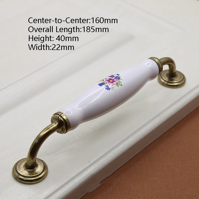 Zinc Alloy Vintage Floral Furniture Knobs Handles Ceramic Drawer Pulls Cabinet Kitchen Cupboards Door Wardrobe Dressers Hardware