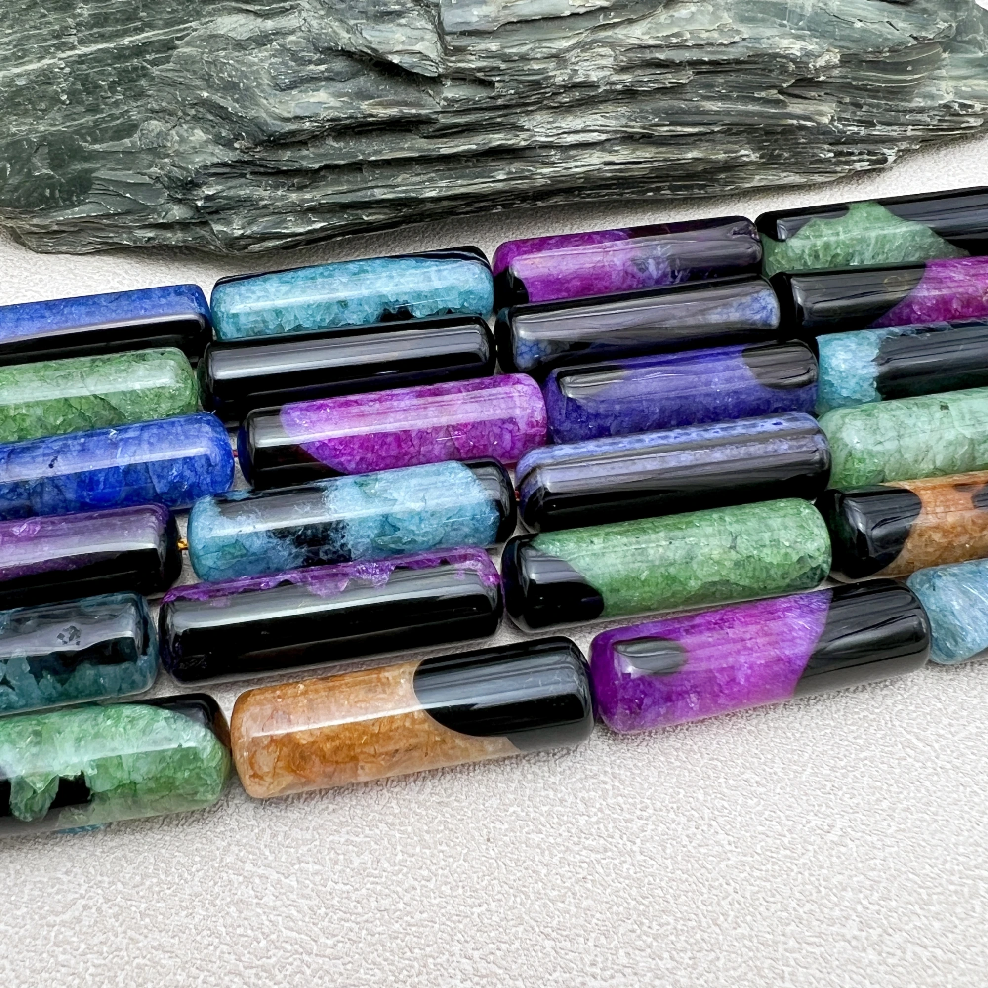 10x40MM 10PCS Large Multicolour Agates Quartz Tube Focus Pendant Beads For DIY Jewelry Making MY250209