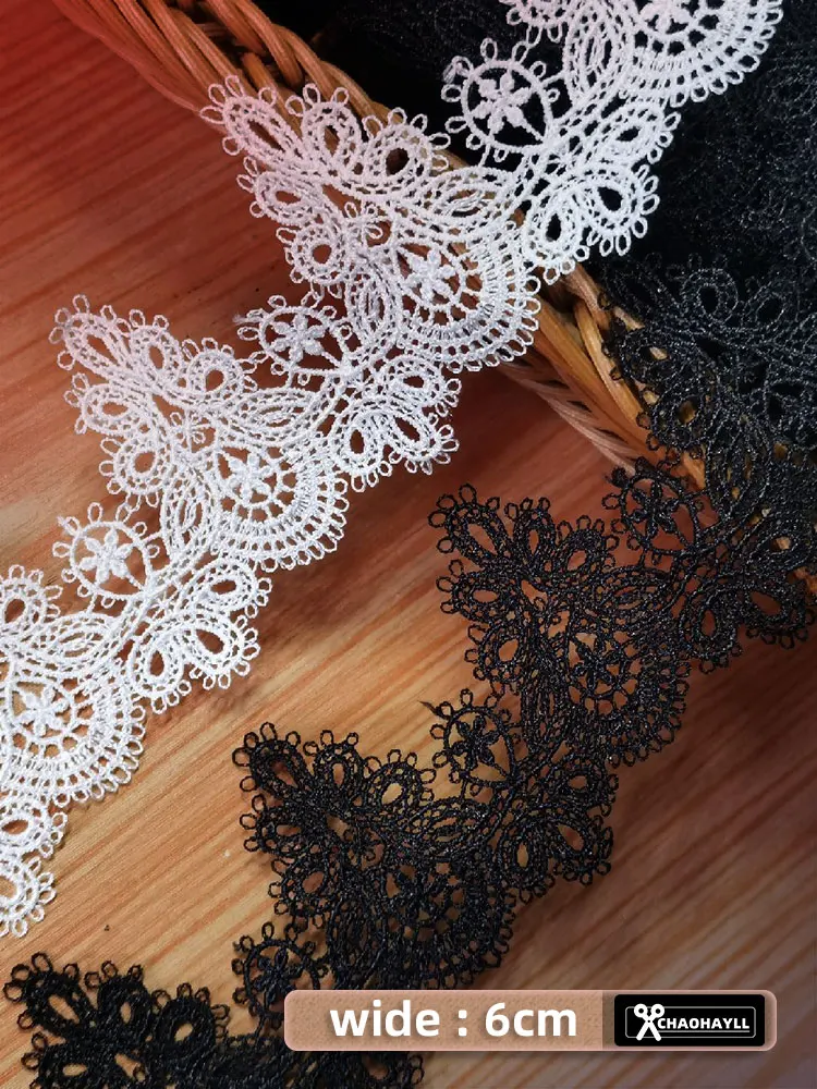 6CM Wide Luxury Mesh Gold White Black Embroidered Lace Trim for Fringe Wedding Dress Collar African Sewing Accessories Supplies