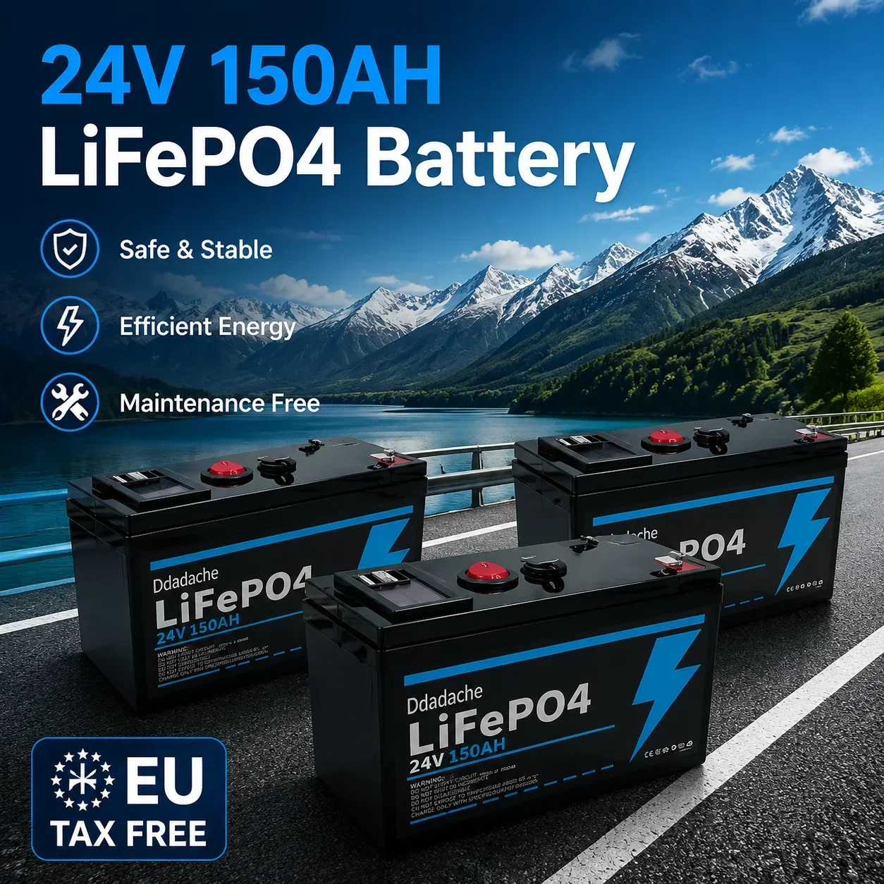 Lithium 24V 150Ah LiFePO4 Batterie, eingebauter USB-Anschluss für Marine, Solarladung, Outdoor-Camping, Fischfinder, Off-Grid-Anwendungen
