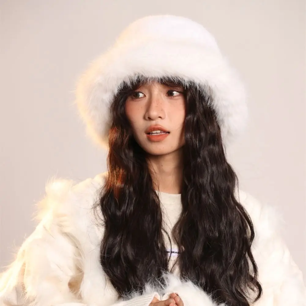 

Retro Fluffy Hat Artificial Fur Hat Warm Imitation Fur Beanie Hat Ear Protection Hat Fashion Plush Bucket Hat Winter/Autumn