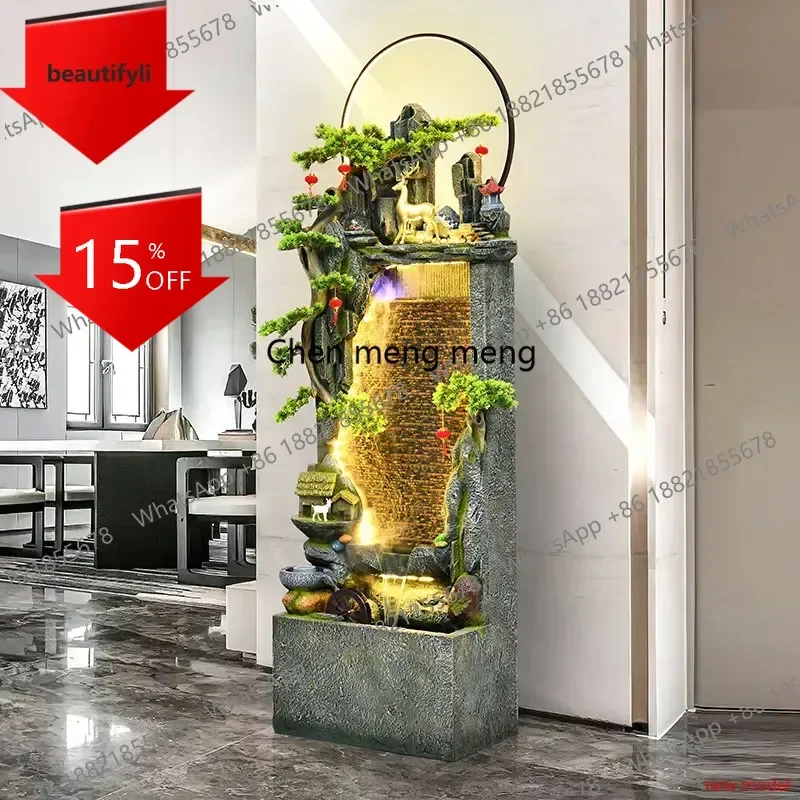 Asmt49Water curtain wall, living room lucky feng shui wheel circulating water, alpine lucky water ornament fully automatic