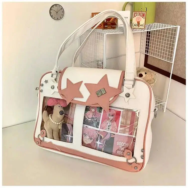 Bloom Large Capacity Star Yellow Handbag Ita Bag Women Transparent Leather Shoulder Girls Haruku Crossbody Bags 2025