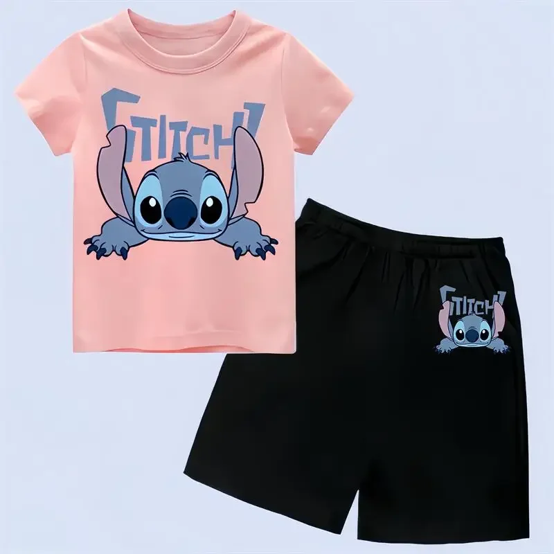 Little Monster T shirt and pants Two peice set Cartoon style Unisex Tops Stitch T-shirt For kids Summer Fashion Children‘s Suits