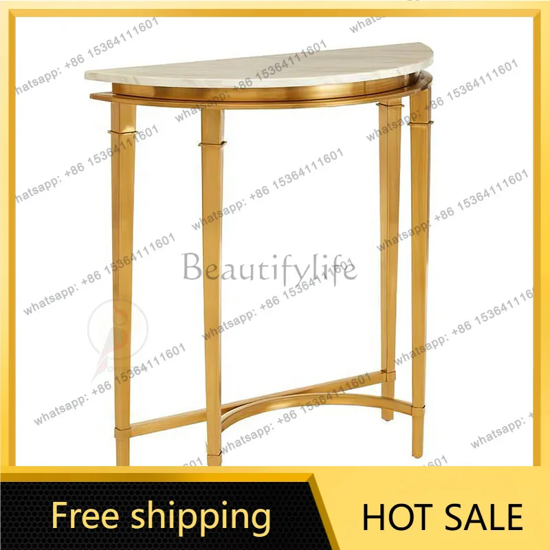 LS Nordic marble semi-round entrance table stainless steel modern wall sofa backrest end table