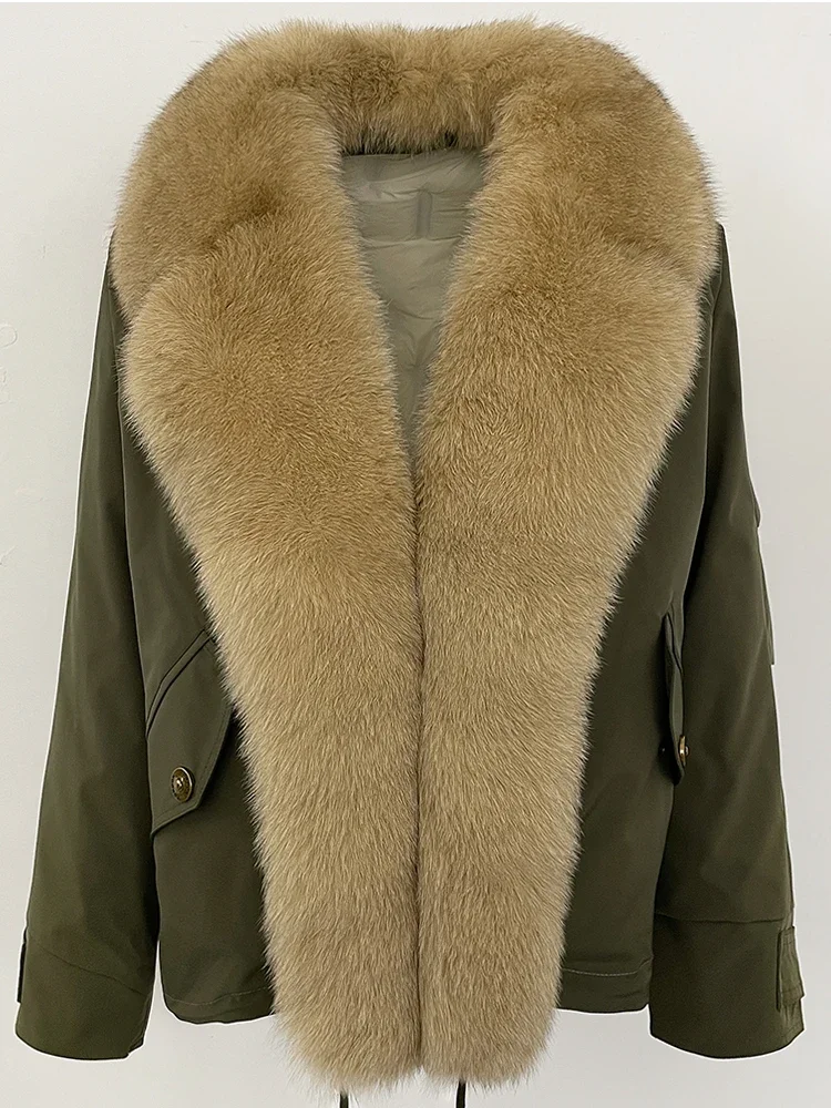 เสื้อผ้าฤดูหนาวใหม่สำหรับผู้หญิง เสื้อแจ็คเก็ตขนเป็ดแท้แฟชั่นแบบสั้น เสื้อโค้ทขนเป็ดสีขาว เสื้อแจ็คเก็ตขนสุนัขจิ้งจอกธรรมชาติสำหรับผู้หญิง