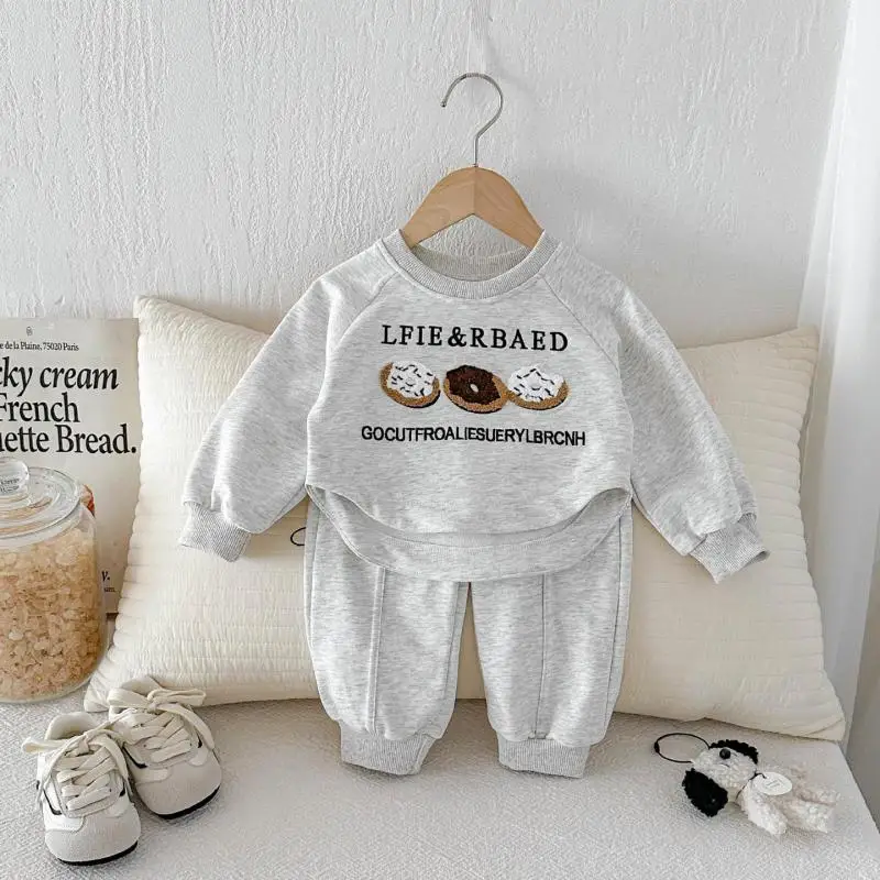 

2026 Spring New Baby Long Sleeve Clothes Set Boys Girls Cartoon Print Sweatshirt + Pants 2pcs Suit Toddler Cotton Casual Outfits