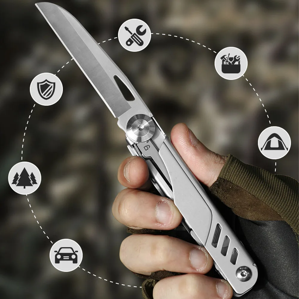 Multitool Pocket Knife,12-in-1 Multi tool Knife,Stainless Steel Multifunction Folding Knife for Camping Hiking Survival Fishing