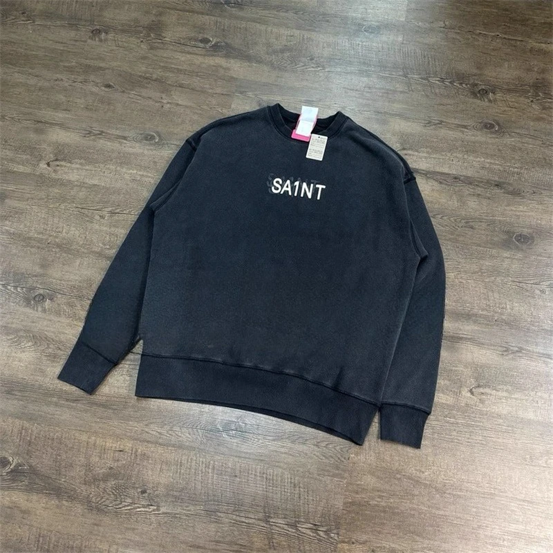 

Oversized Saint Michael Black Hoodies Men Women Pure Cotton Casual Saint Logo Print Pullovers
