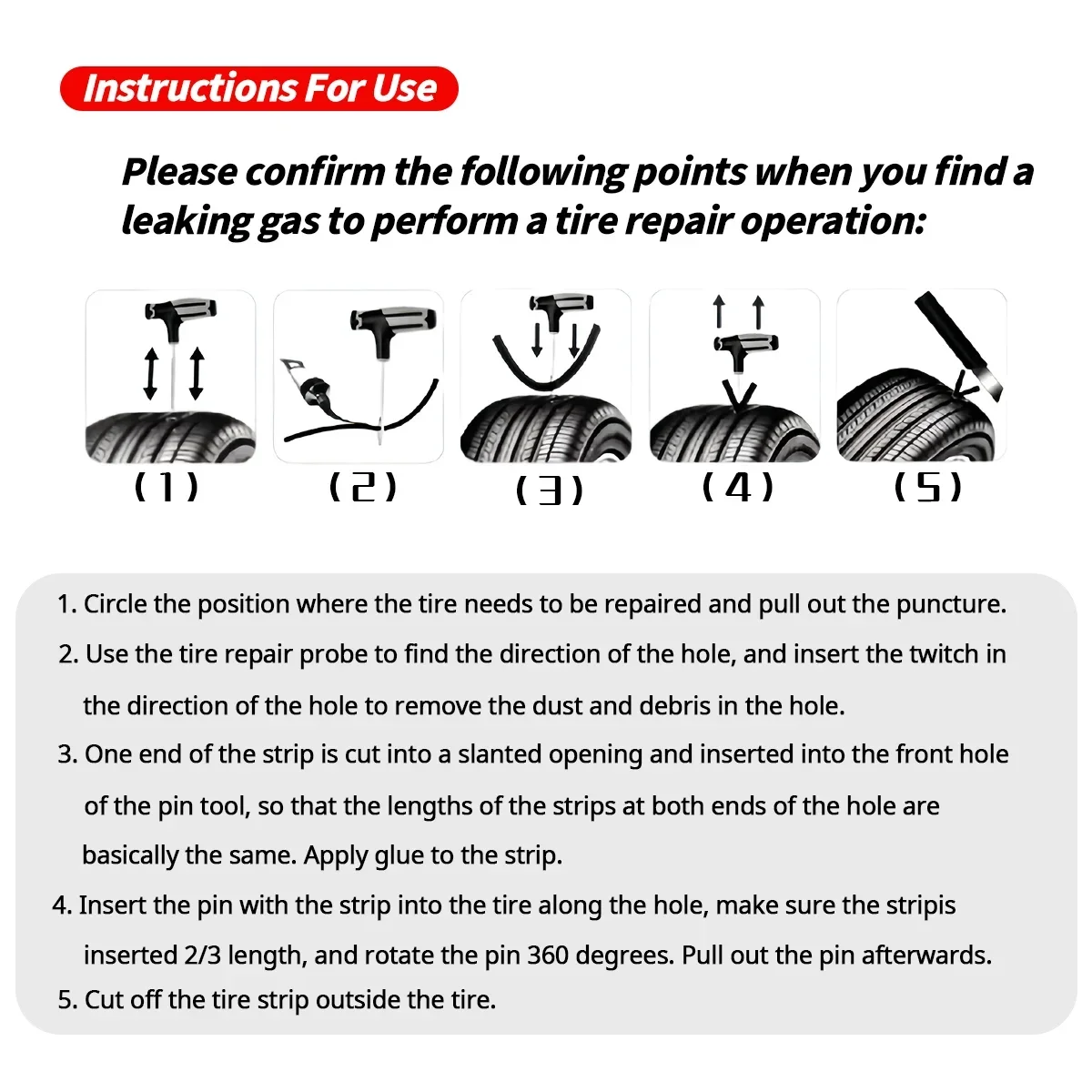 Universal Car Tire Puncture Repair Kit, Plug Ferramentas, Pneus Punctura, Tiras De Emergência, Cola, Agitando