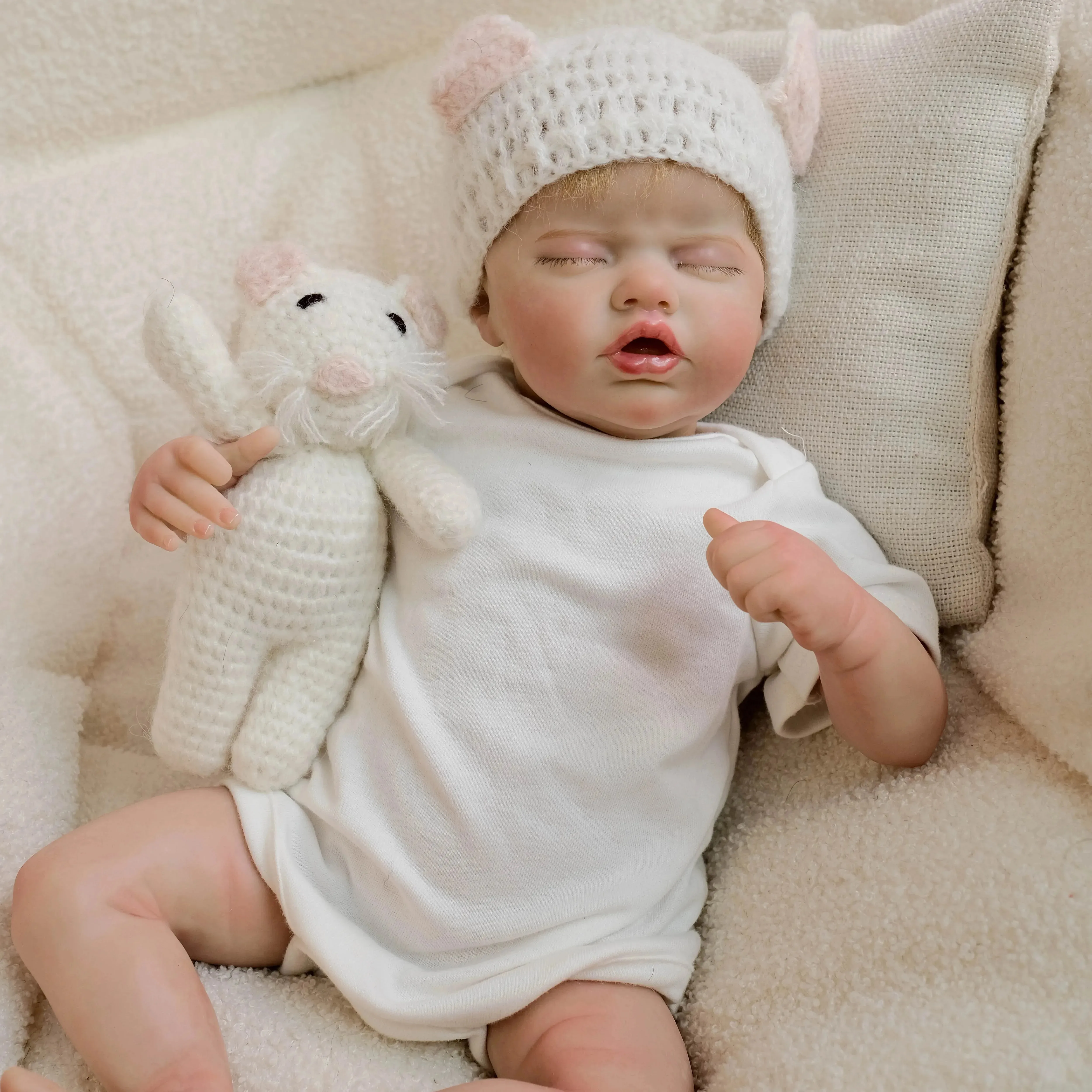 19inch Indie Soft Cotton Body Lifelike Sleeping Reborn Doll Multiple Layers Painting 3D Skin with Visible Veins Hand-Root Hair