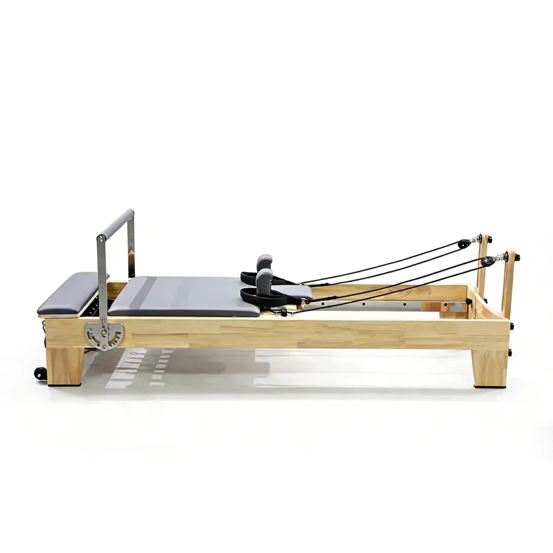 Silent German Spring Pilates Reformer with Oak Wood Frame 3-Level Resistance 45D Foam Durable ABS Exercise Machine for Home