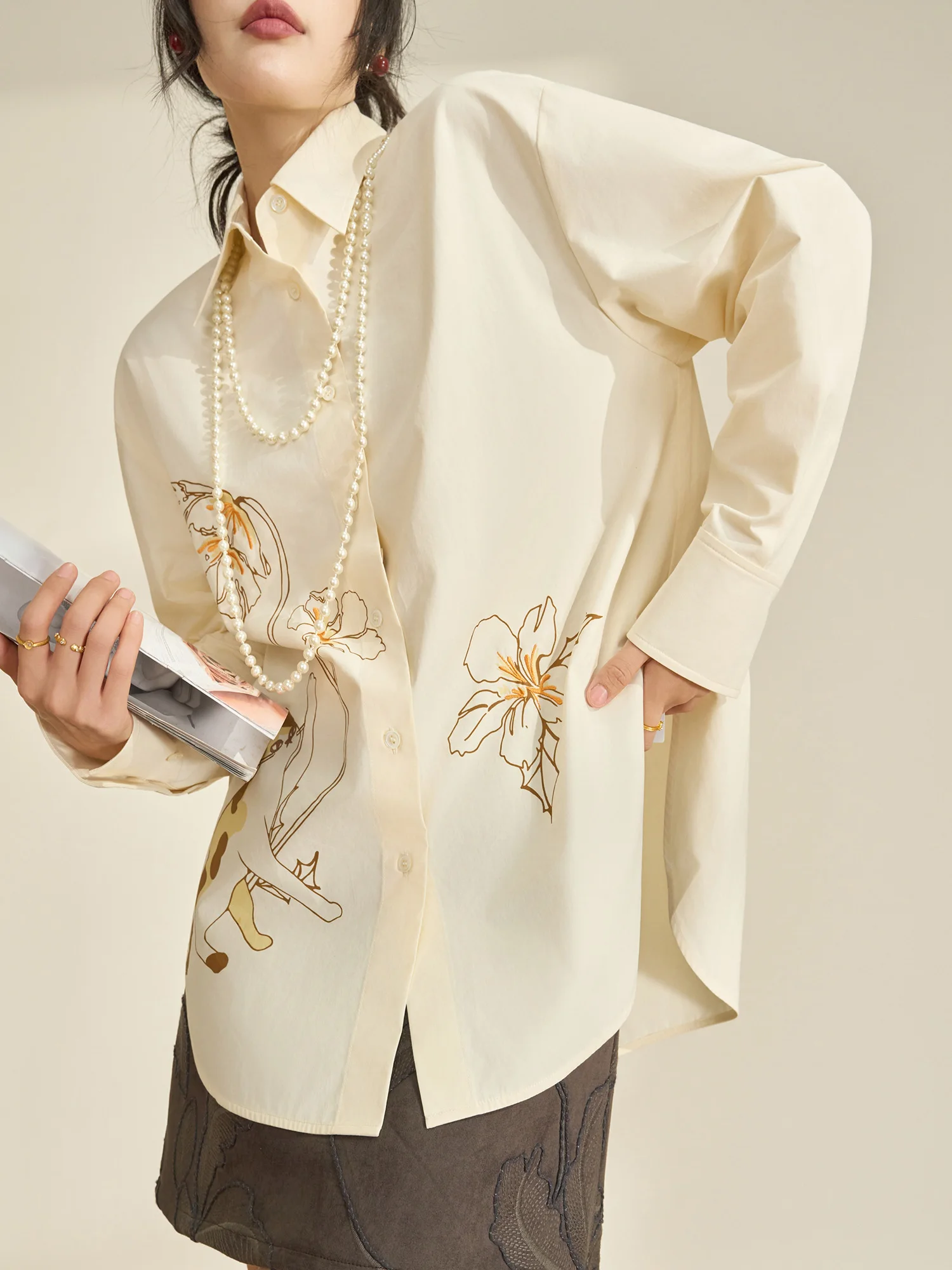 

Ele Floral Print Long Sve irt Women's Faionable Lightweight Luxury Anti-Aging irt Flowing Era Commute Sle Loos...