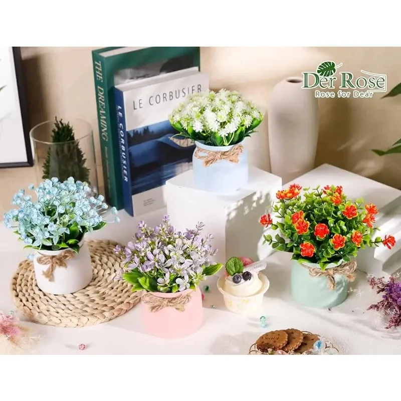 ดอกไม้ประดิษฐ์ 4 ชิ้น สำหรับตกแต่งบ้าน ห้องครัว สำนักงาน โต๊ะอาหาร