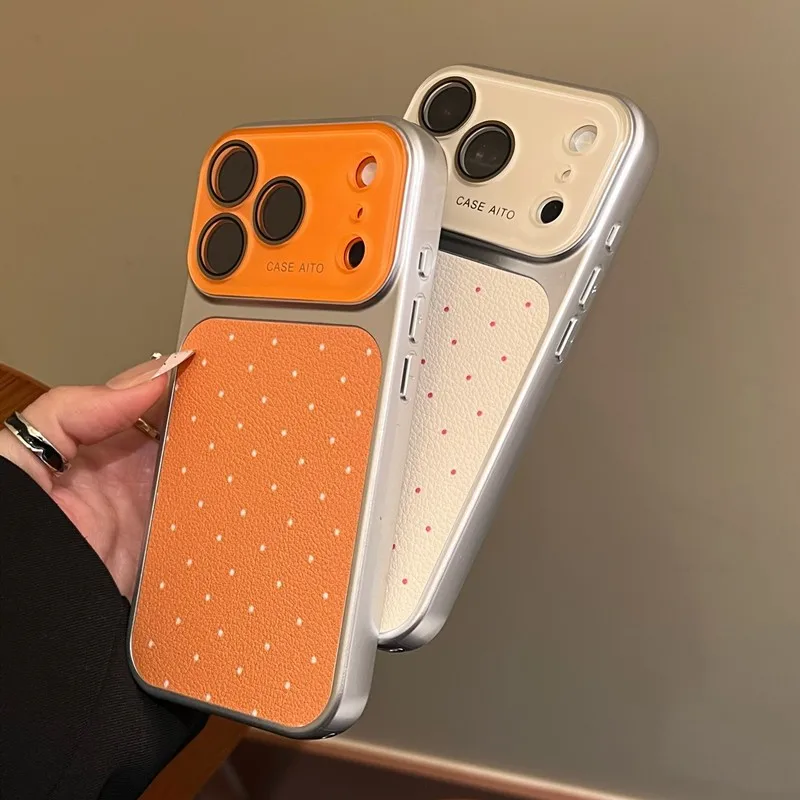 

Летний очаровательный кожаный чехол в горошек для iPhone 13 14 15 16 17 Pro Max с защитой камеры и роскошным гальваническим покрытием