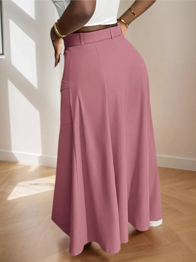 Falda Cargo de otoño para mujer, faldas holgadas de estilo coreano con volantes divididos irregulares, falda larga de cintura alta a la moda para mujer