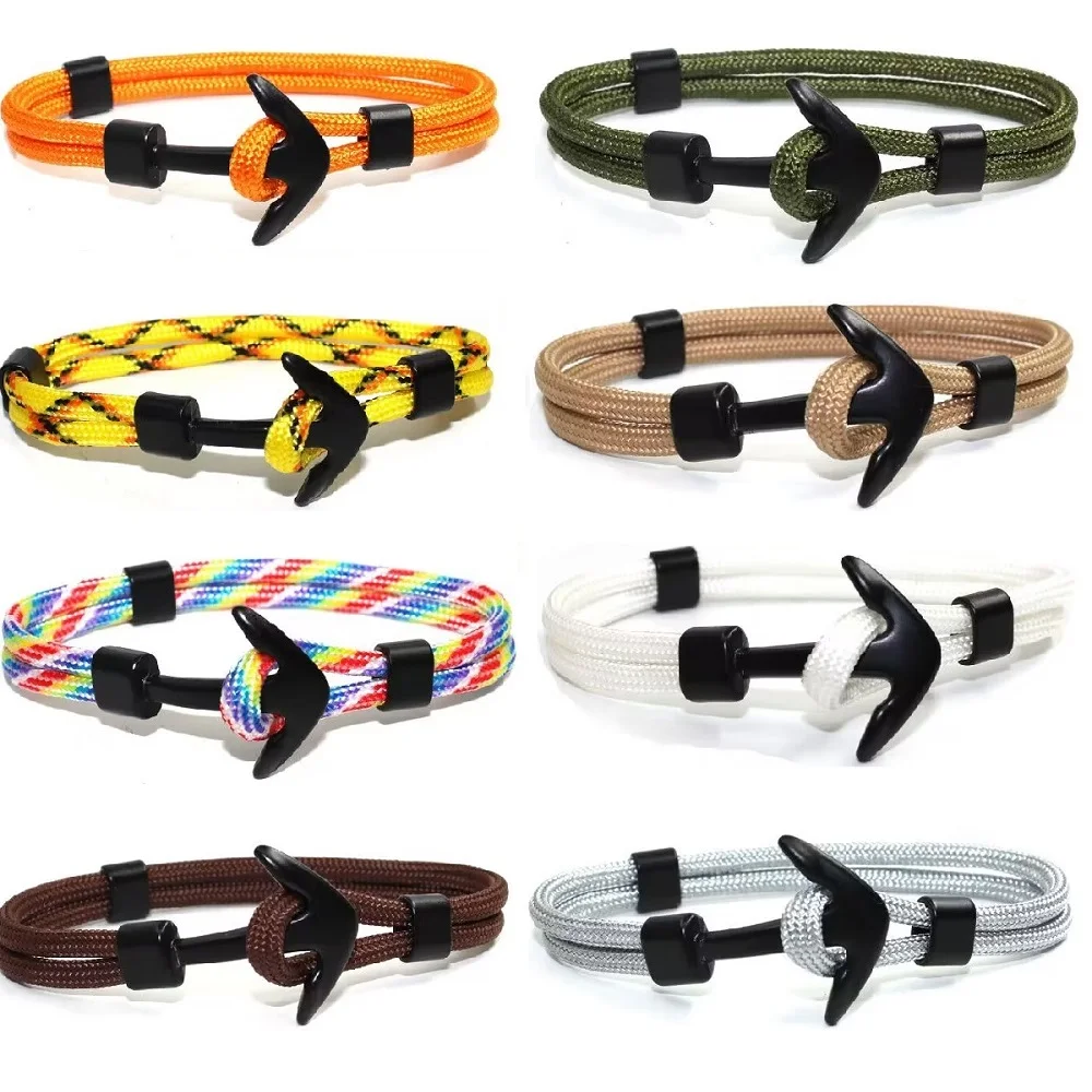 New Fashion Woven Multilayer Black Anchor Bracelets Men Hope Anchor Bracelet Pulsera Navy Hand Lucky Survival Leather Bracelets
