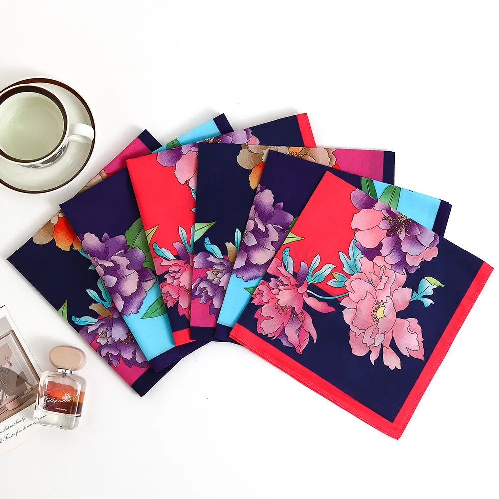 Confezione da 3 fazzoletti stampati in puro cotone da donna, fazzoletti stampati in cotone sottile antiquado che assorbono l'acqua e pulire il sudore, souvenir della sposa della stagione del matrimonio